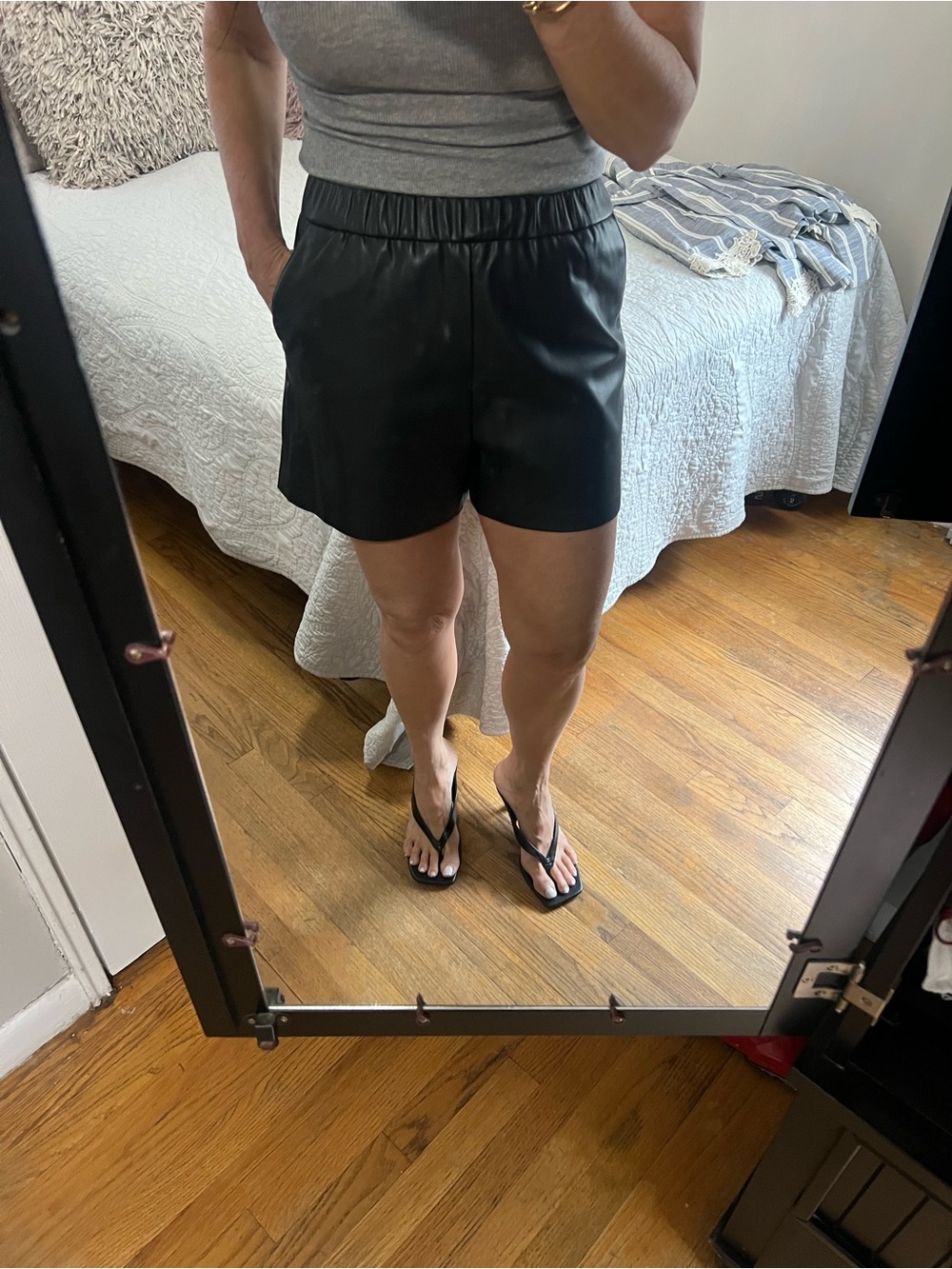 Z Supply Black High-Waist Faux-Leather Shorts